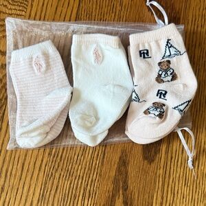 Ralph Lauren Infant Socks Trio - Pink, White, Patterned